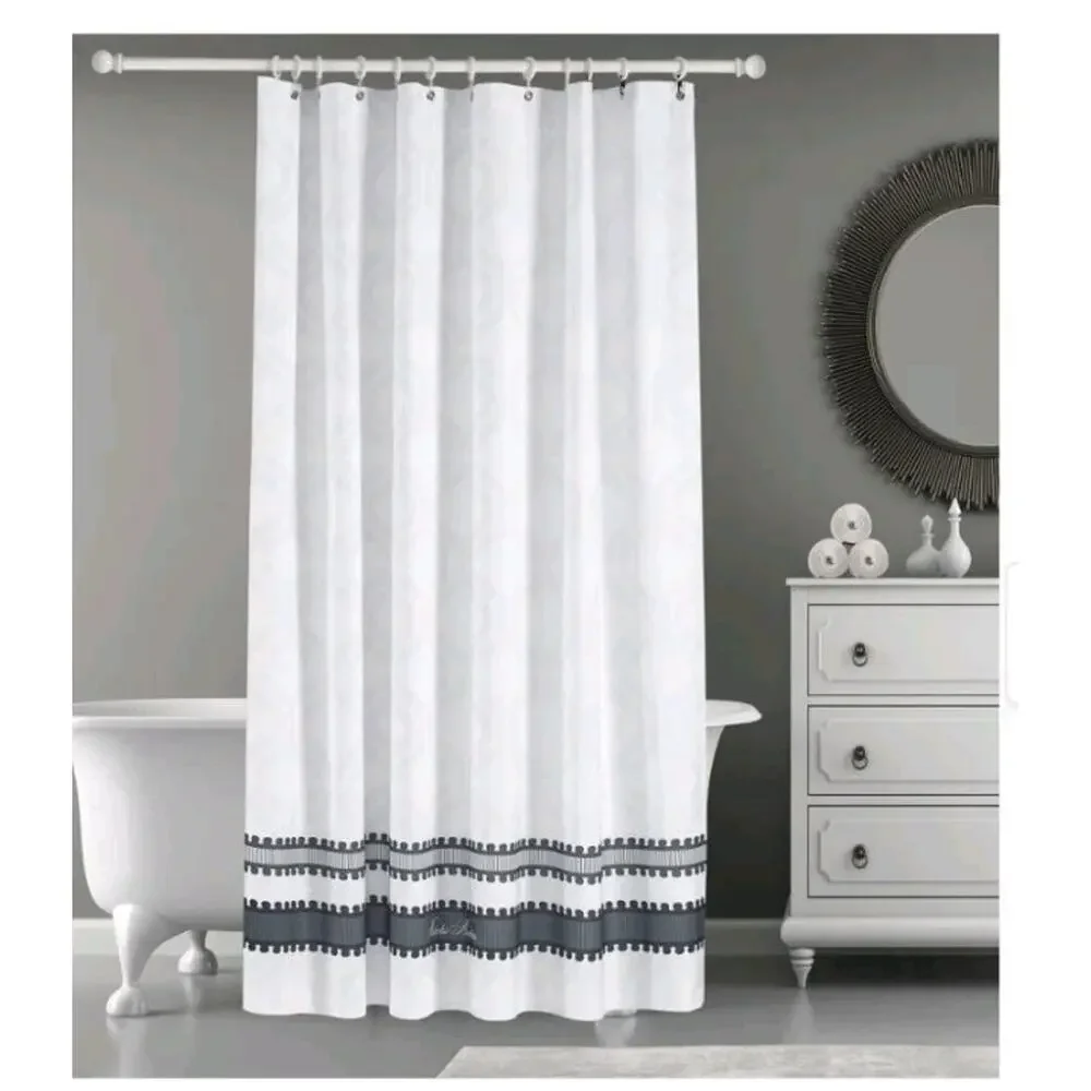 Brooks Brothers Turkish Cotton Shower Curtain Gray Geometric Pattern New *READ